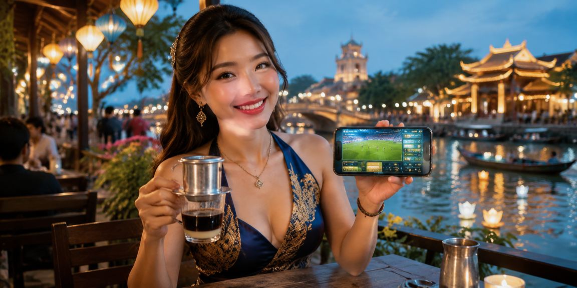 Người dùng cược thể thao trên smartphone bên ly cà phê tại Huế